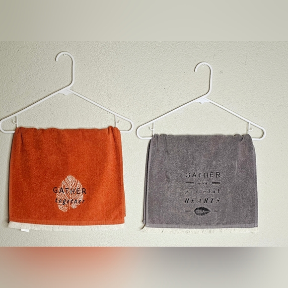 Gather Together Decorative Towels - Orange and Gray - Picture 2 of 13